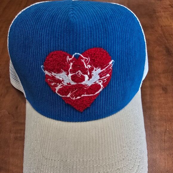 NEW Boys Lie Truly Corduroy Mesh Back Heart Embroidered A-Frame Trucker Hat OS